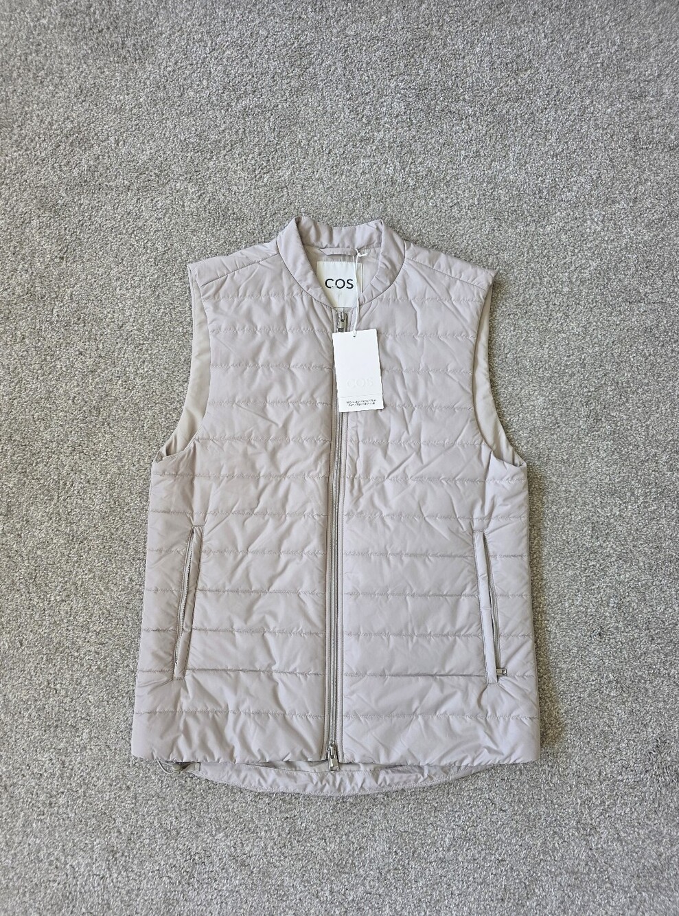 NWT COS Quilted Sleeveless Vest in Pale Taupe